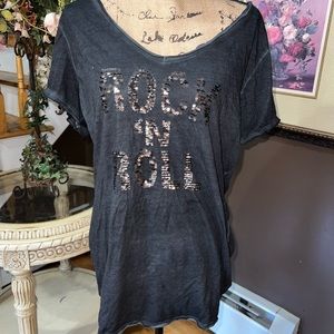 Rock and roll sparkle 7 seven 14/16 tee shirt black